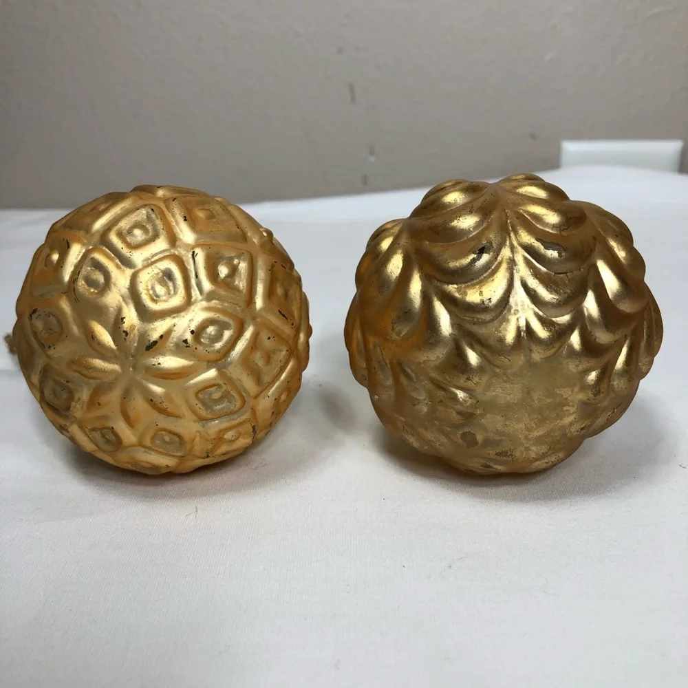 Pottery Barn MERCURY GLASS Embossed Gold Antique Finish‎ Christmas Ornaments 6